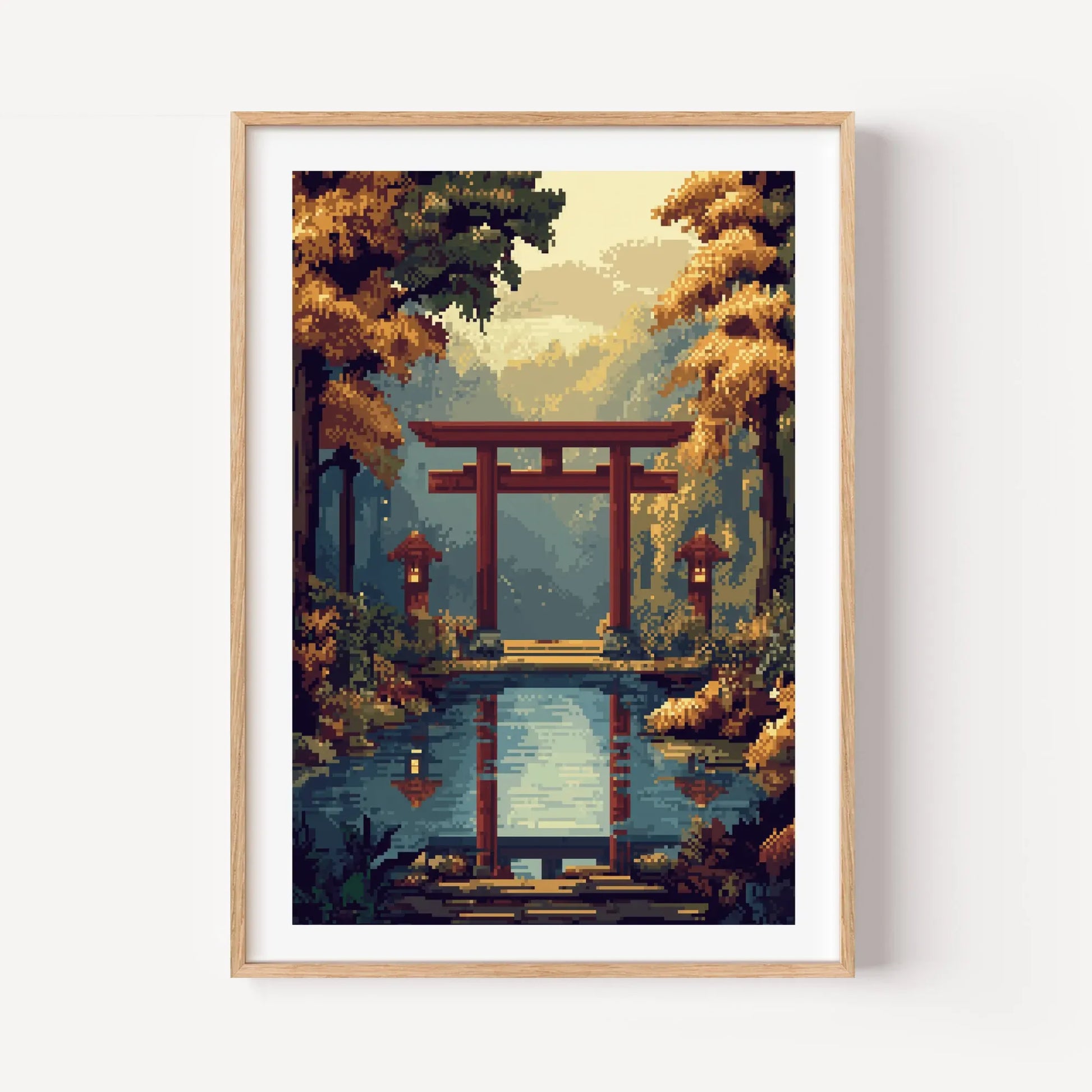 Mystical Japanese Shrine in Pixels