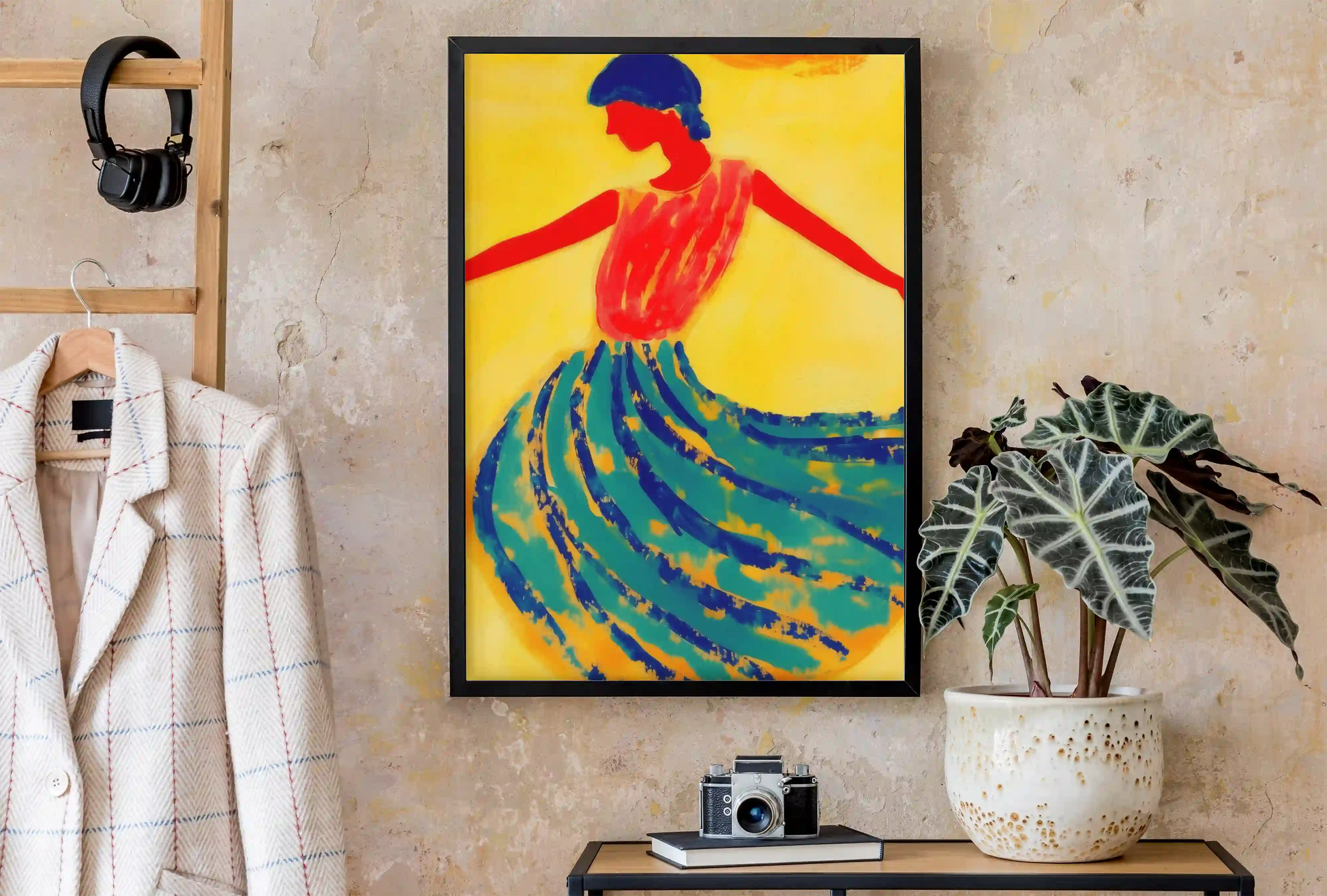 Vibrant Dance in Amber and Teal