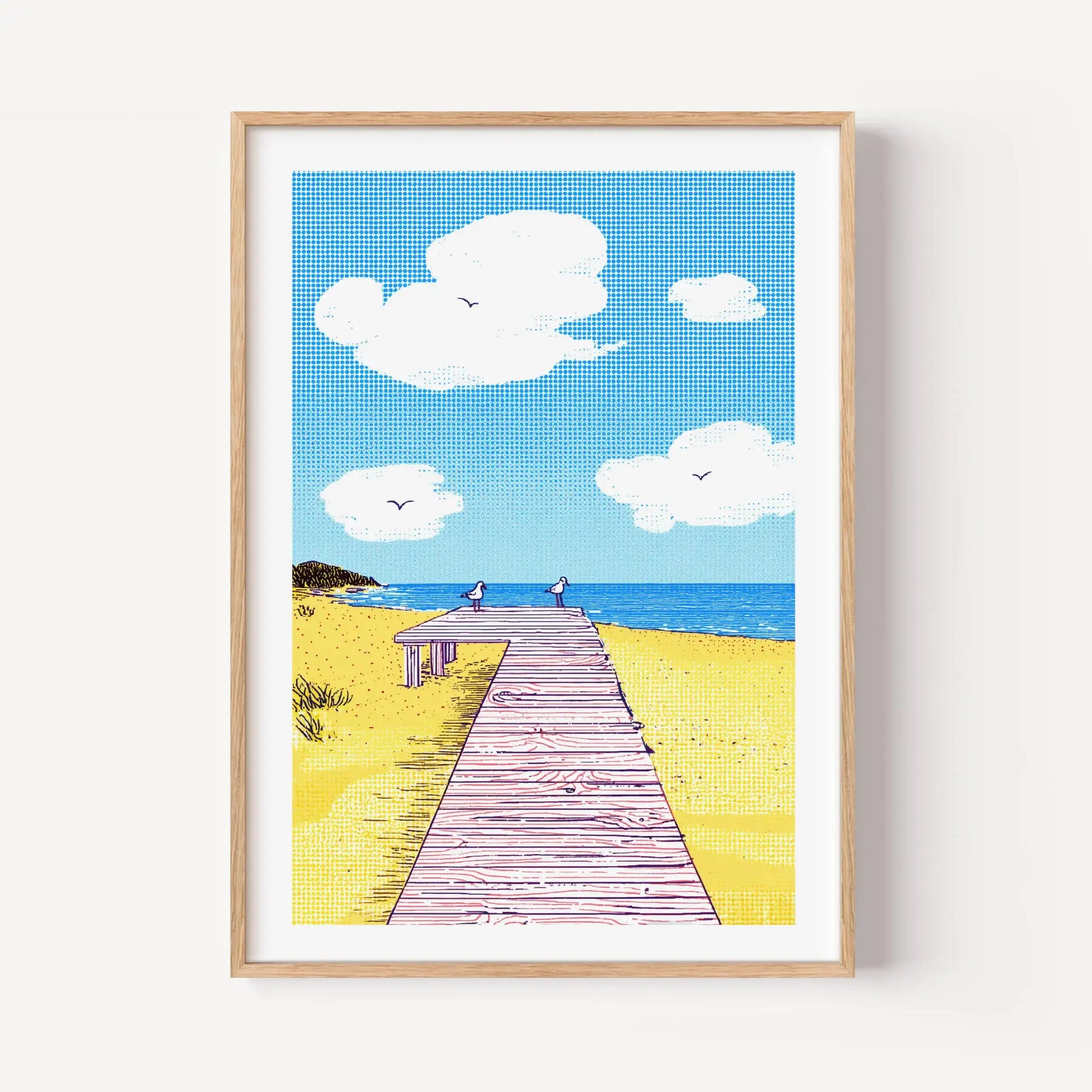 Wooden Pier and Two Seagulls